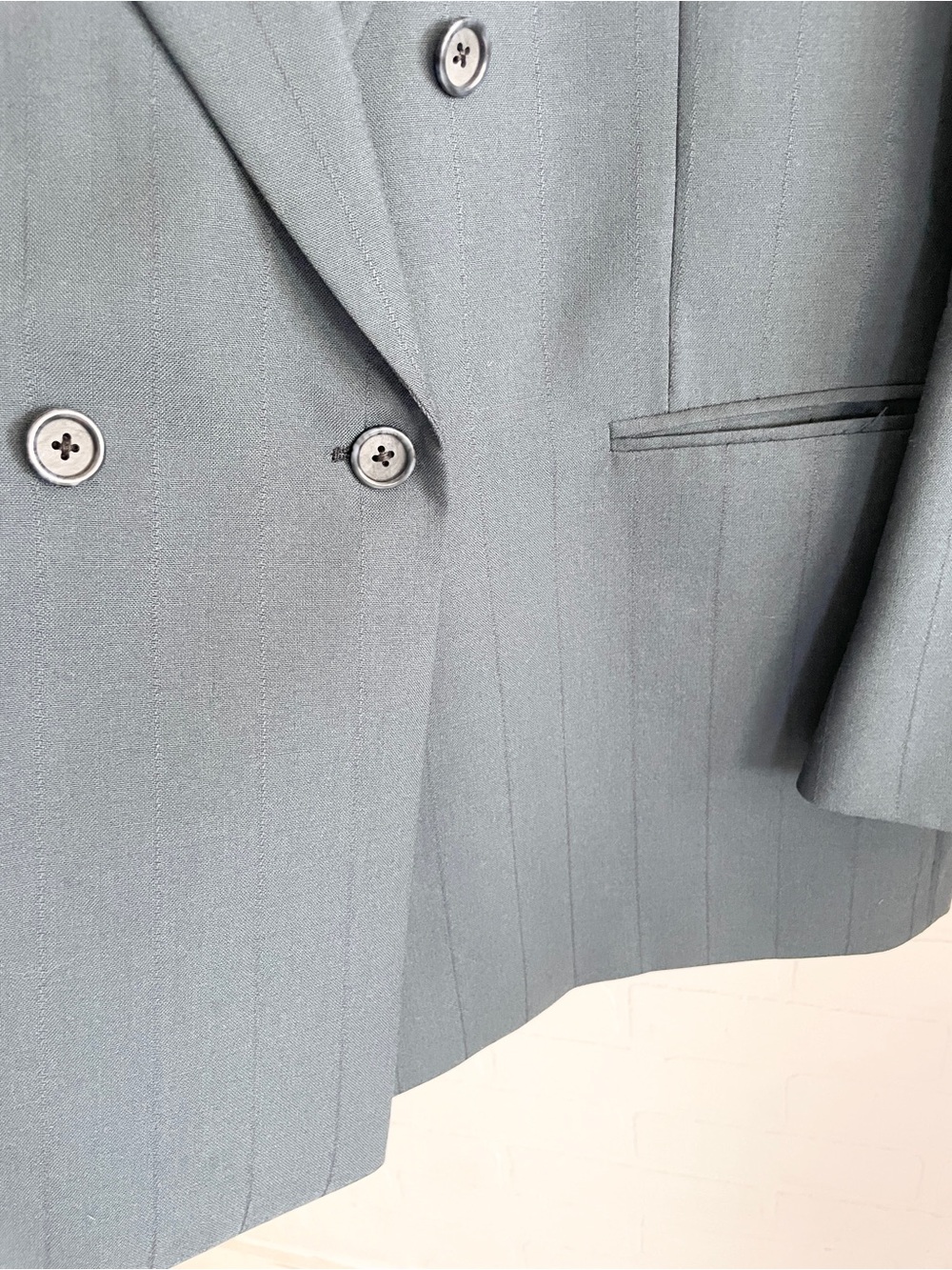 Vintage Power Blazer Virgin Wool Striped Oversized Teal A. Gold & Sons Sz 52L - Picture 9 of 16